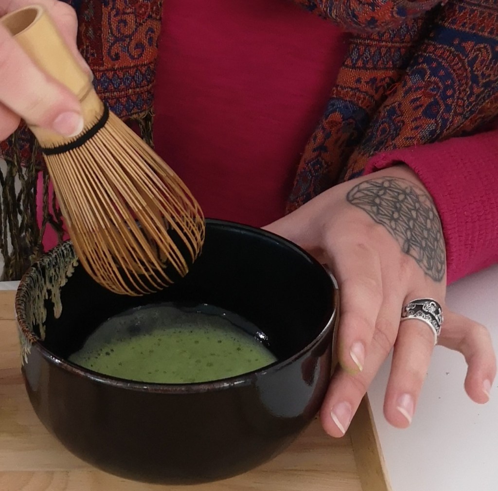 A beautiful matcha was prepared after a tea workshop.